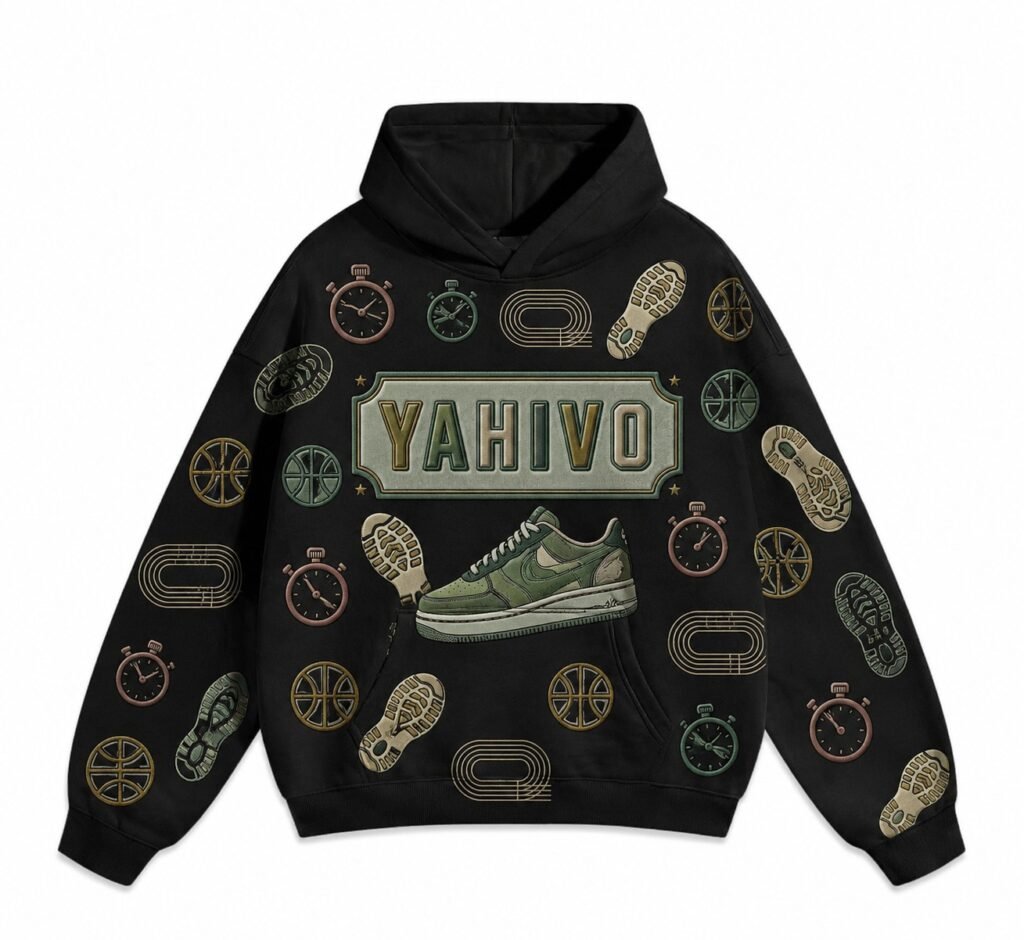 YAHIVO motorsport patterned black hoodie